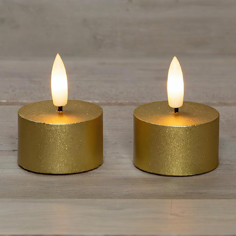 Set ng 2 Golden Flameless Tealight Candles