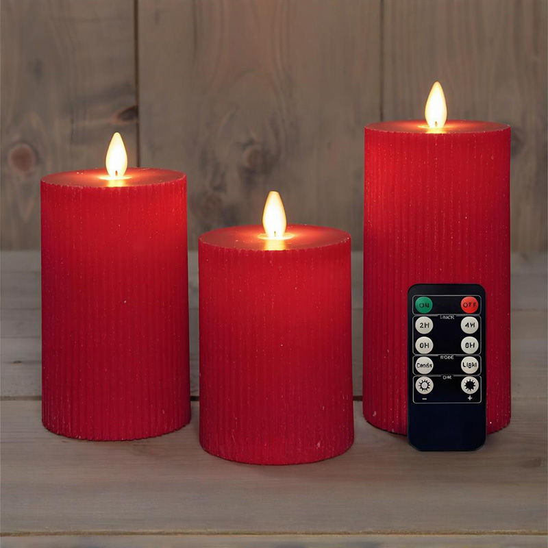 Set ng 3 Red Flameless Pillar Candle na may Remote
