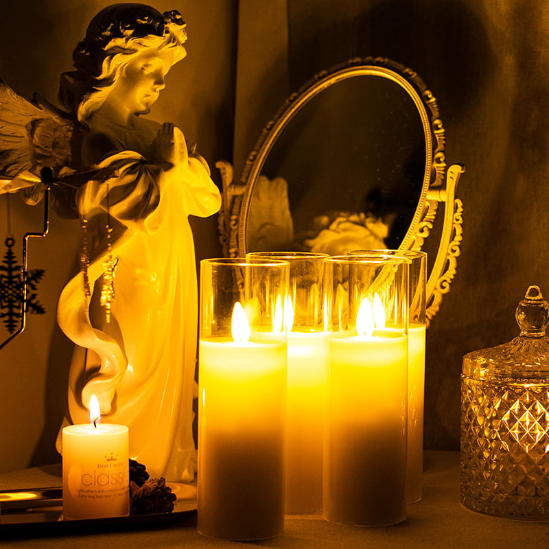 Set ng 4 Slim Ivory Battery-Powered Glass Candles