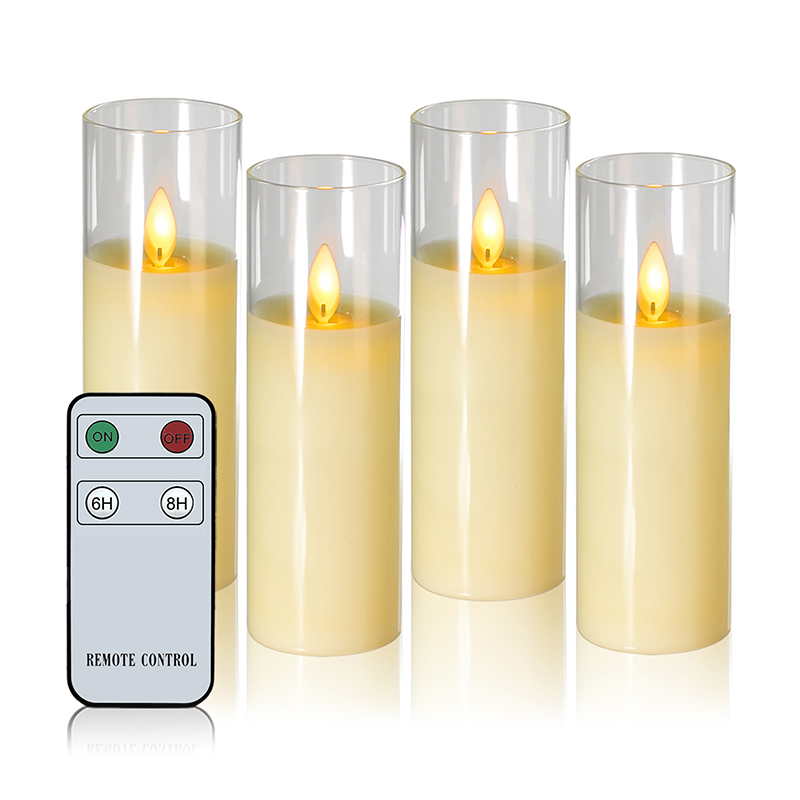 Set ng 4 Slim Ivory Battery-Powered Glass Candles