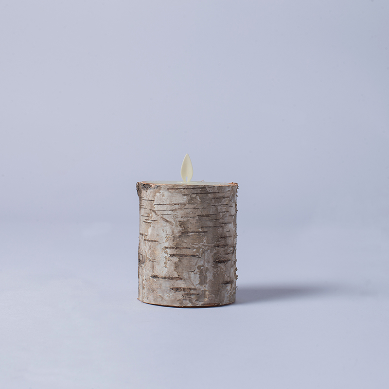 Set ng 3 Birch Bark Battery Operated Pillar Candles