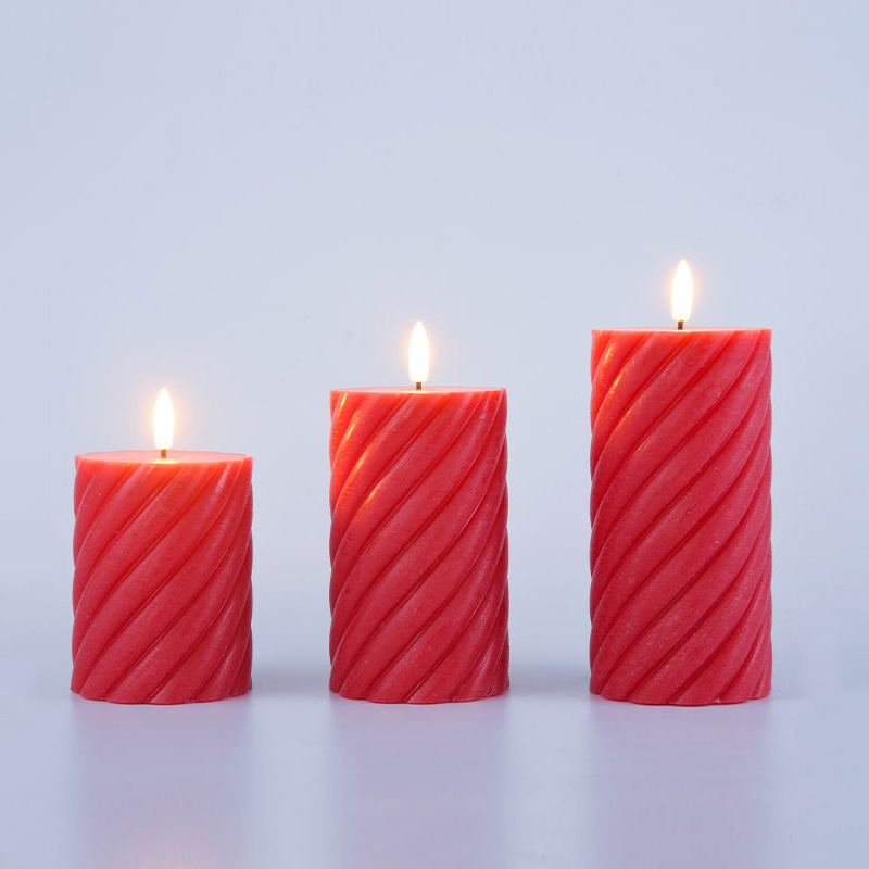 3 Pack Red Spiral Flameless Pillar Candles 3 Pack Red Spiral Flameless Pillar Candles